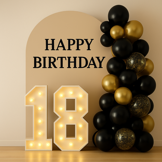 18e verjaardag - Lichtcijfers backdrop - Huur ons in